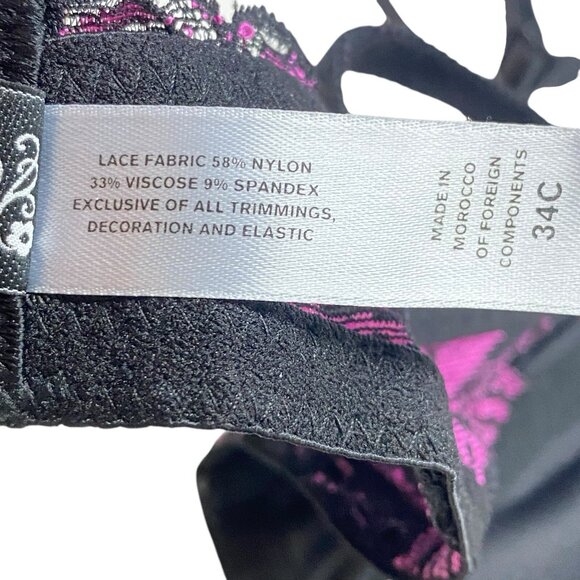 CHANTAL THOMASS Victoria Secret Women Underwire Bra Sz 34C Pink Black Lace 2-27 - Picture 7 of 8